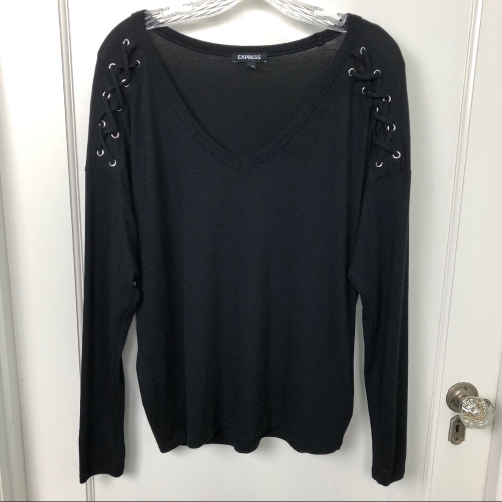 Express Deep-V Lace-Up Long Sleeve Soft Top NWOT